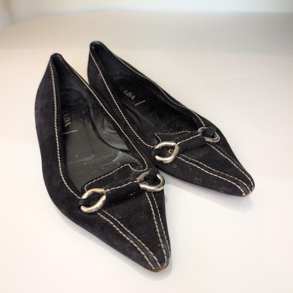 PRADA Suede Leather Embellishment Loafers Pointed Toe Made in Italy 39.5 / 9 9.5 - Picture 6 of 11